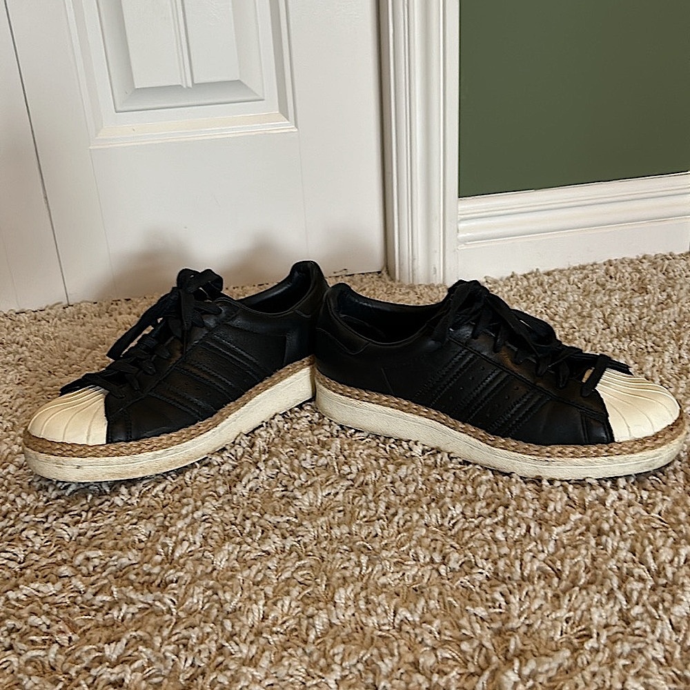 adidas APE 779001 Black Leather Espadrilles US 10